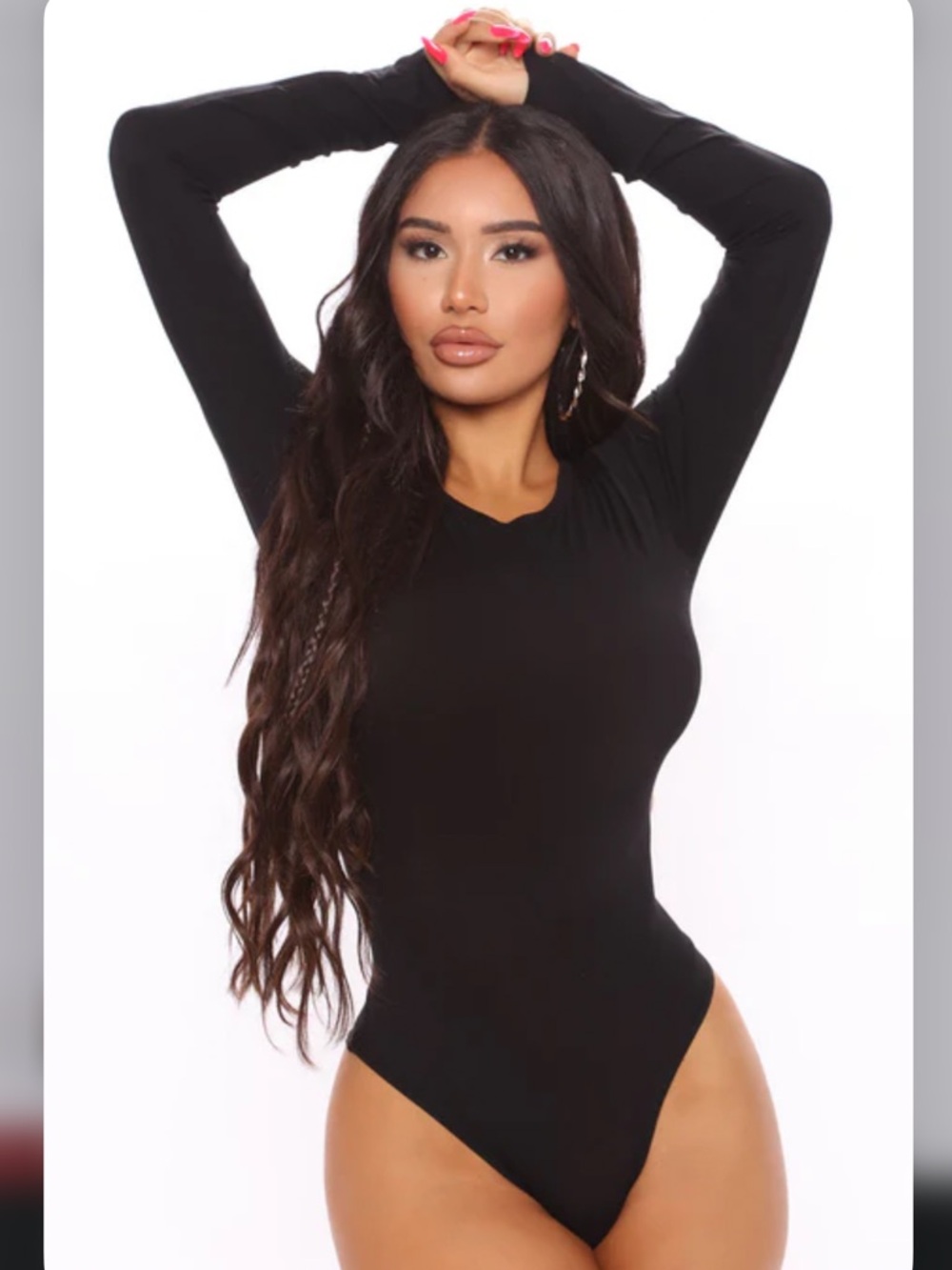 Fashion Nova | Krystal Crew Neck Long Sleeve Bodysuit - Black